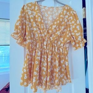 Yellow flowered v neck top